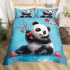 Cute Red Panda Duvet Cover King Size,Pink Love Stars Bedding Set Kawaii Cartoon Animals Comforter Cover Girly Sweet Quilt Cover