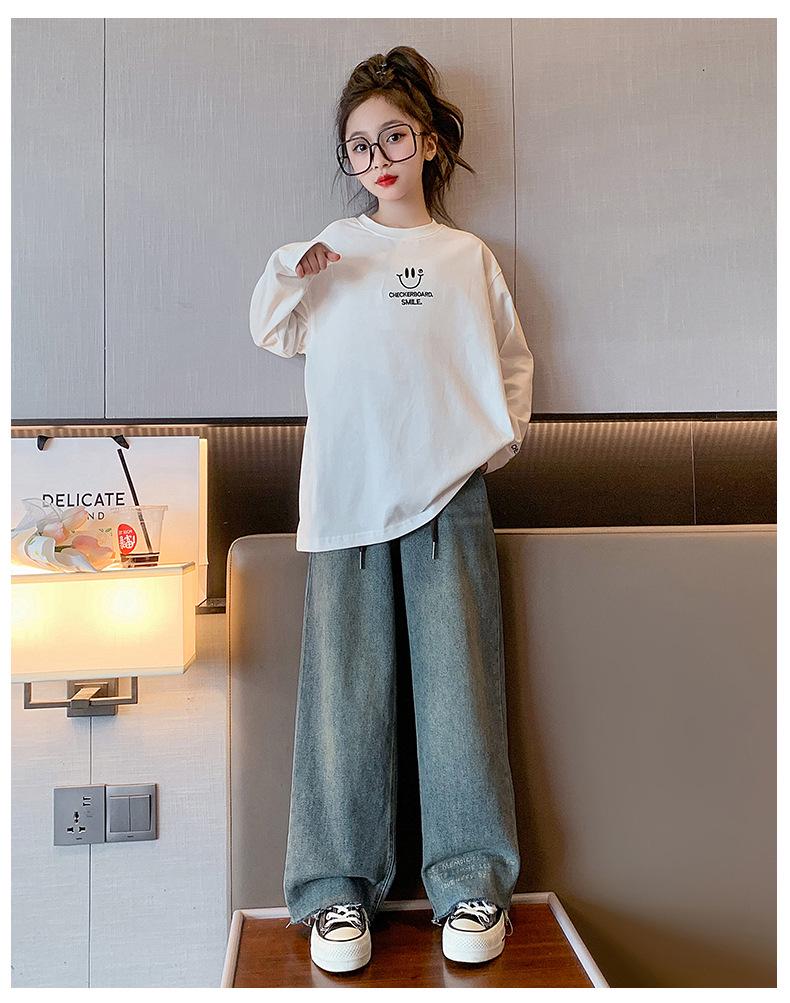 Girls' 2025 Autumn Smiley Face Casual Loose Shirt for Medium & Large Children