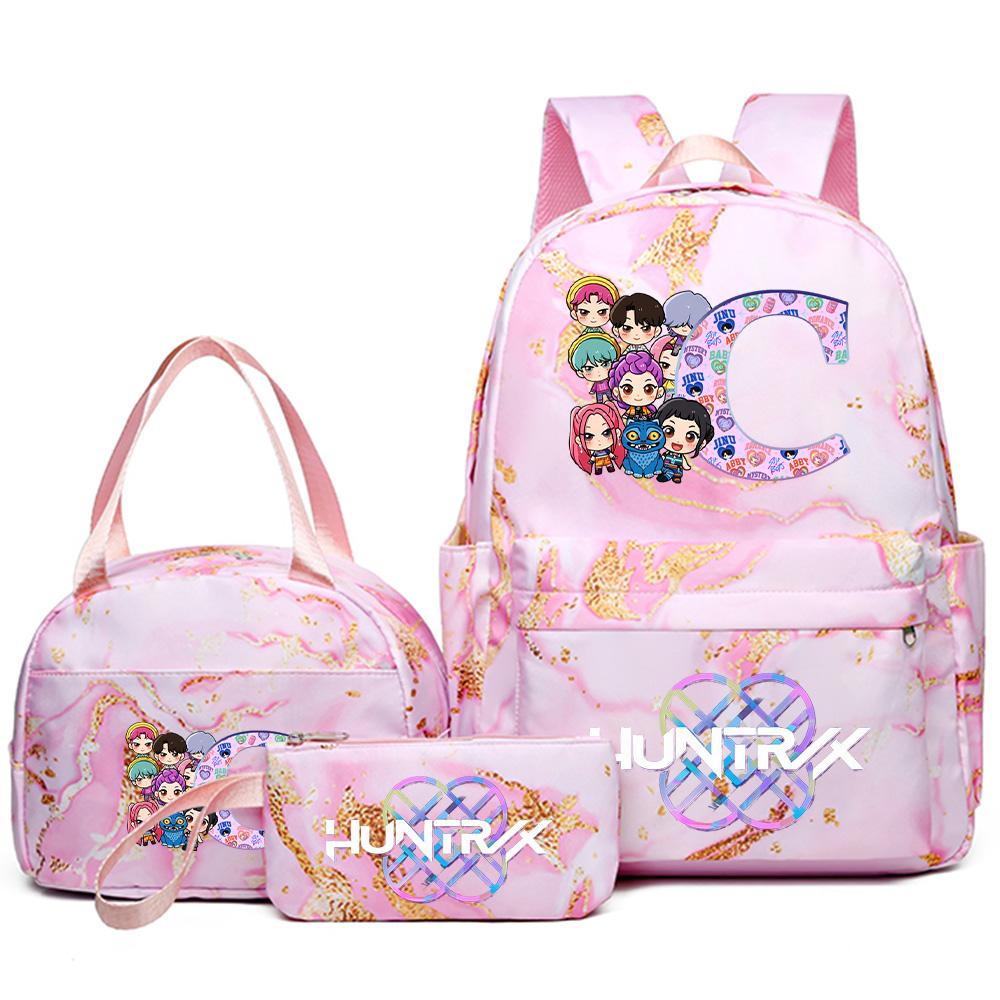 3Pcs/set 26 English Letter Kpop Printed Backpack Handbag Pencil Case for Teenager Student Girl Boy Bookbag Schoolbag Women Large Capacity Travel Bag