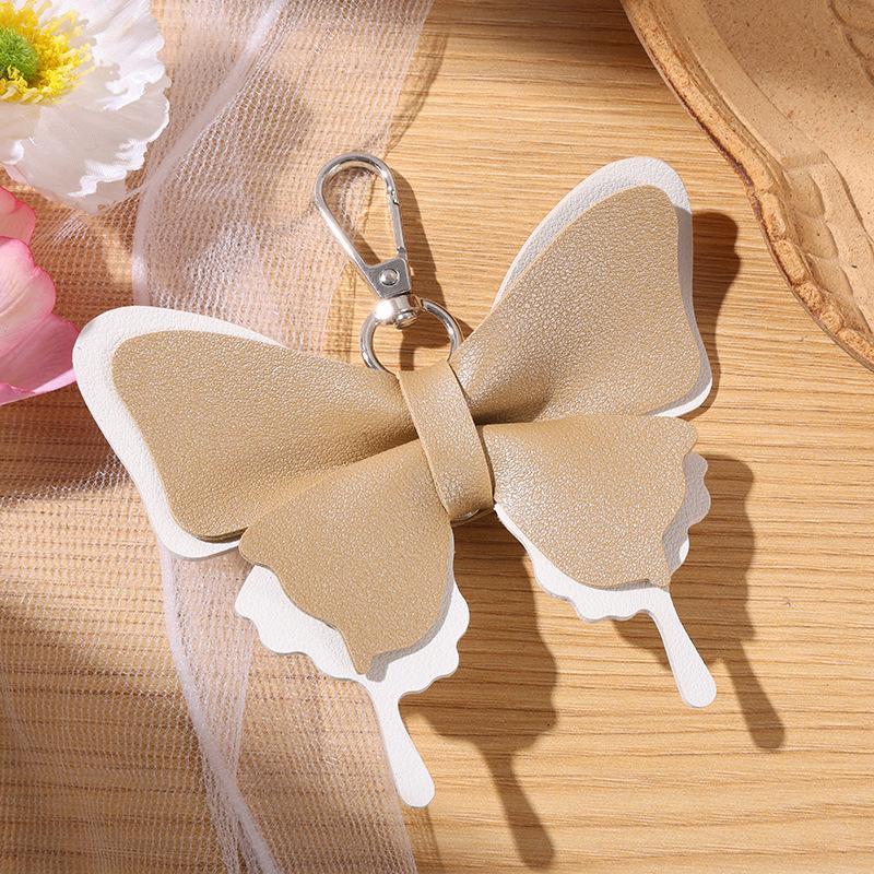 Double-Layer Wing Butterfly Leather Keychain 1Pcs Handcrafted Pendant Durable Keyring for Car Key Bag BFF Small Gift for Women