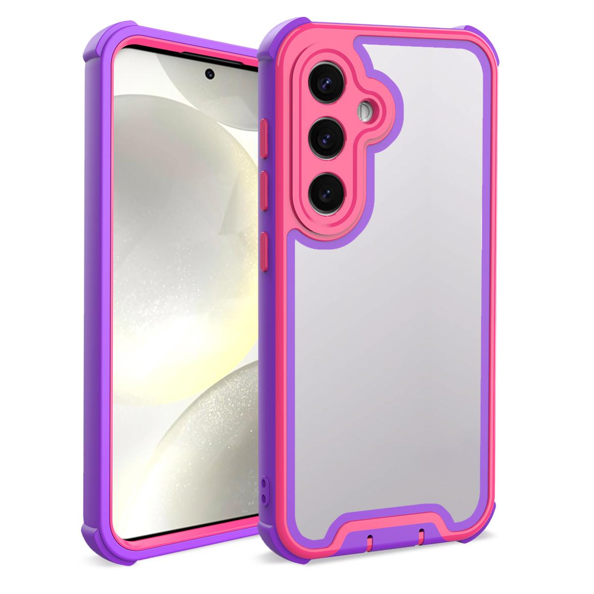 

For Samsung Galaxy S25+ Case Detachable 4 in 1 TPU+Acrylic+PC Shockproof Phone Cover Blue Purple+Rose