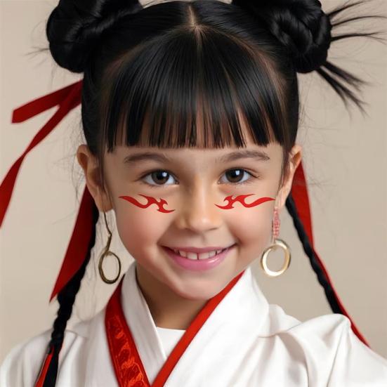 Forehead Decal Stickers for Kids Red Blue Washable Waterproof Face Tattoos for Cosplay Performances Flame Wave Designs Sticker
