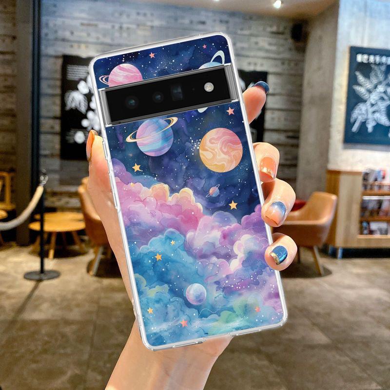 Earth Stars Space Phone Case For Google Pixel 9 8 7 6 Pro XL 8A 7A 6A 5 4 5A 4A 3A XL 5G soft Silicone Clear TPU Cover