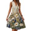 Abito Midi da Donna Casual Primaverile Estivo con Scollo a V Senza Maniche in Vita con Stampa Floreale