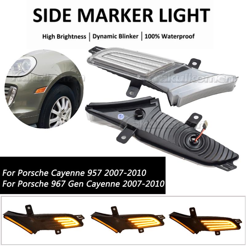2Pcs Dynamic LED Side Marker Lights Turn Signal Blinker Indicator Lamps For Porsche Cayenne 957 967 2007-2010 OEM#95563103510