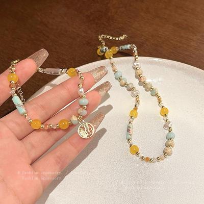 Neuer chinesischer Stil Buntes Perlenarmband und Hochwertiges Halsketten-Set für Damen
