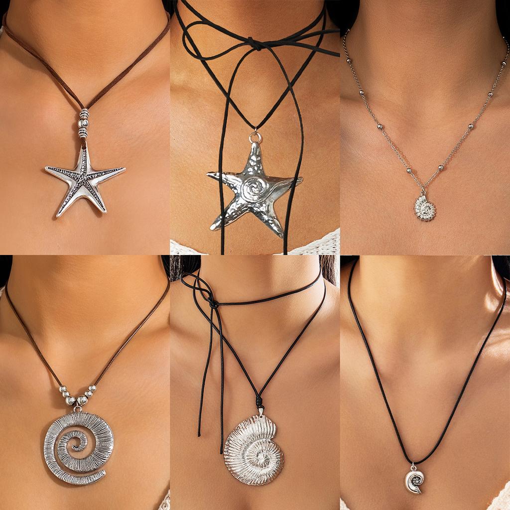 Accessories Sweet And Cool Exaggerated Pentagram Starfish Necklace Ocean Flannel Wax Wire Knotted Conch Necklace
