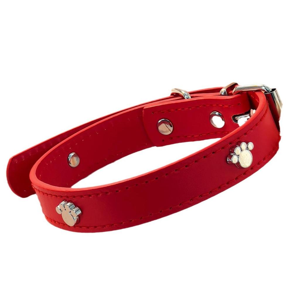 Pet Paw Print PU Leather Collar with Metal Decor for Small and Medium Dogs and Cats