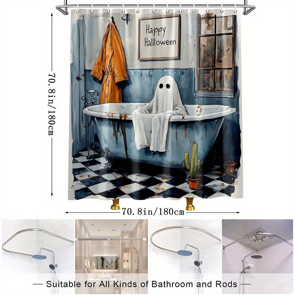 1Pc Halloween Ghost Shower Curtain Funny Haunted Bathroom Decor Polyester Fabric Bath Partition Curtain Set With 12 Hooks 70, 8X