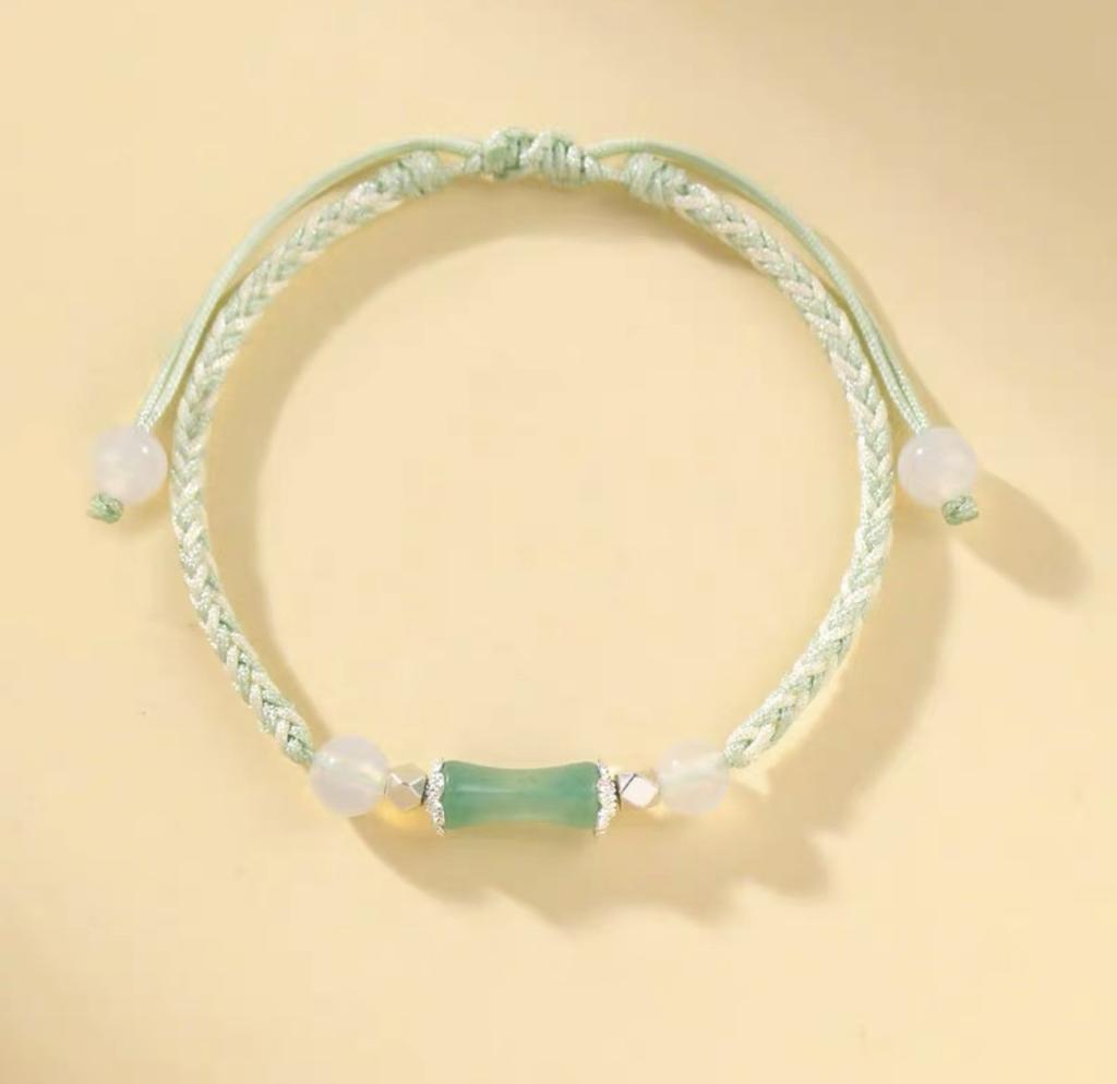 Agate green jade hand-woven bamboo bracelet female Internet celebrity with the same couple hand rope niche simple jewelry