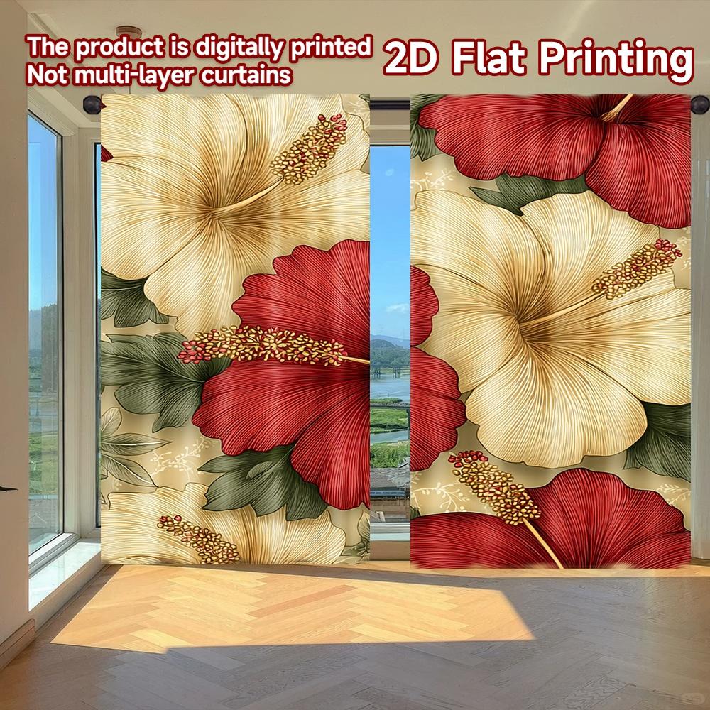 

2D FLAT PRINTING 2pcs Curtains (Without Rod) Floral Hibiscus Arrangement Valentine is day Festival Chic Print Curtains Polyester 100*130 Grommet Top 1pcs