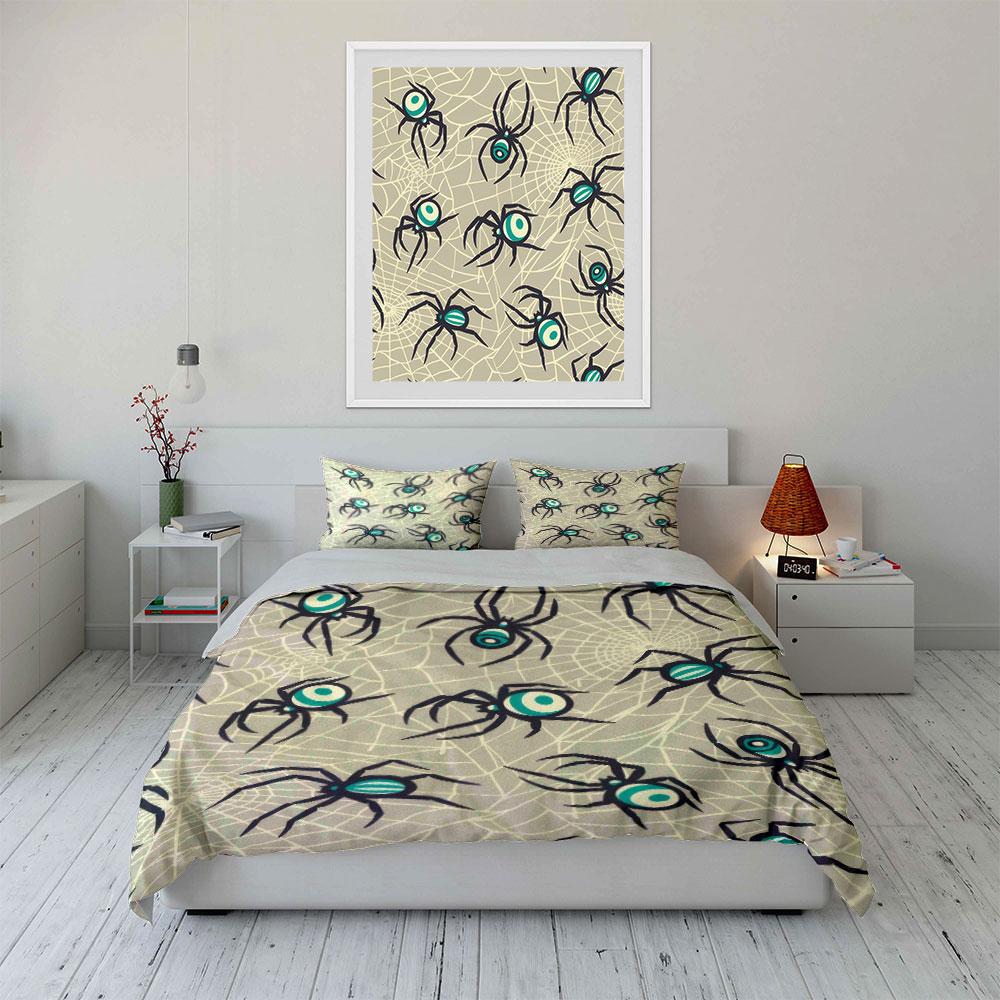 Spider Web Halloween Decor Set Bedding Set with 1 Duvet Cover 2 Pillowcases Single Double King Queen Gift