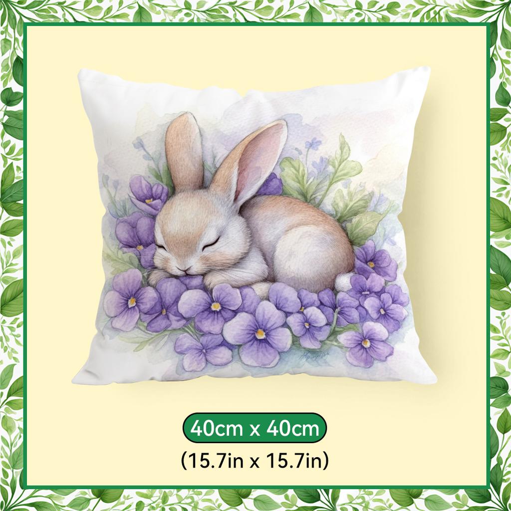 Purple Flower Rabbit Pillowcase Printed Polyester 40/45/50Cm Throw Pillowcover Decorative Sofa Cushion Pillowslip Home Decor