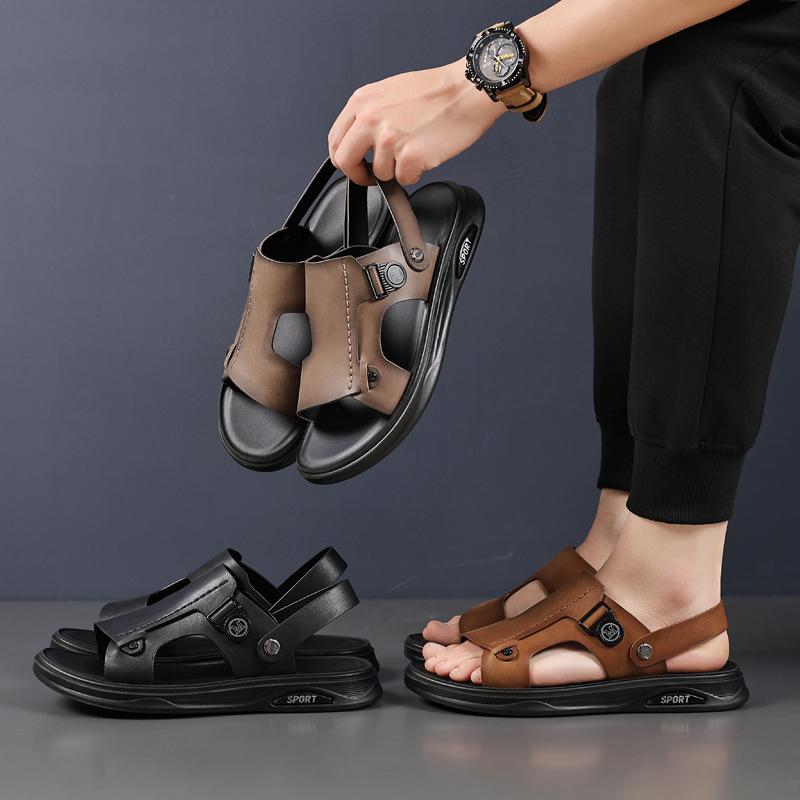 Summer new first-layer cowhide men's beach shoes genuine leather men's leather sandals slippers outdoor sandals breathable men's shoes