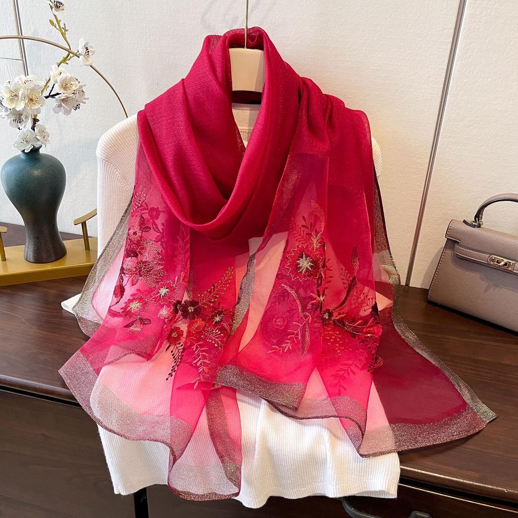 Bufanda de Seda Bordada de Nuevo Estilo para Mujer en Moda de Primavera Bufanda Larga Jacquard Bordada Chal