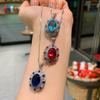 Pendant Necklace Women'S Creative Micro-Inlaid Zircon Sea Blue Red Corundum Sapphire Blue Women'S Pendant Necklace