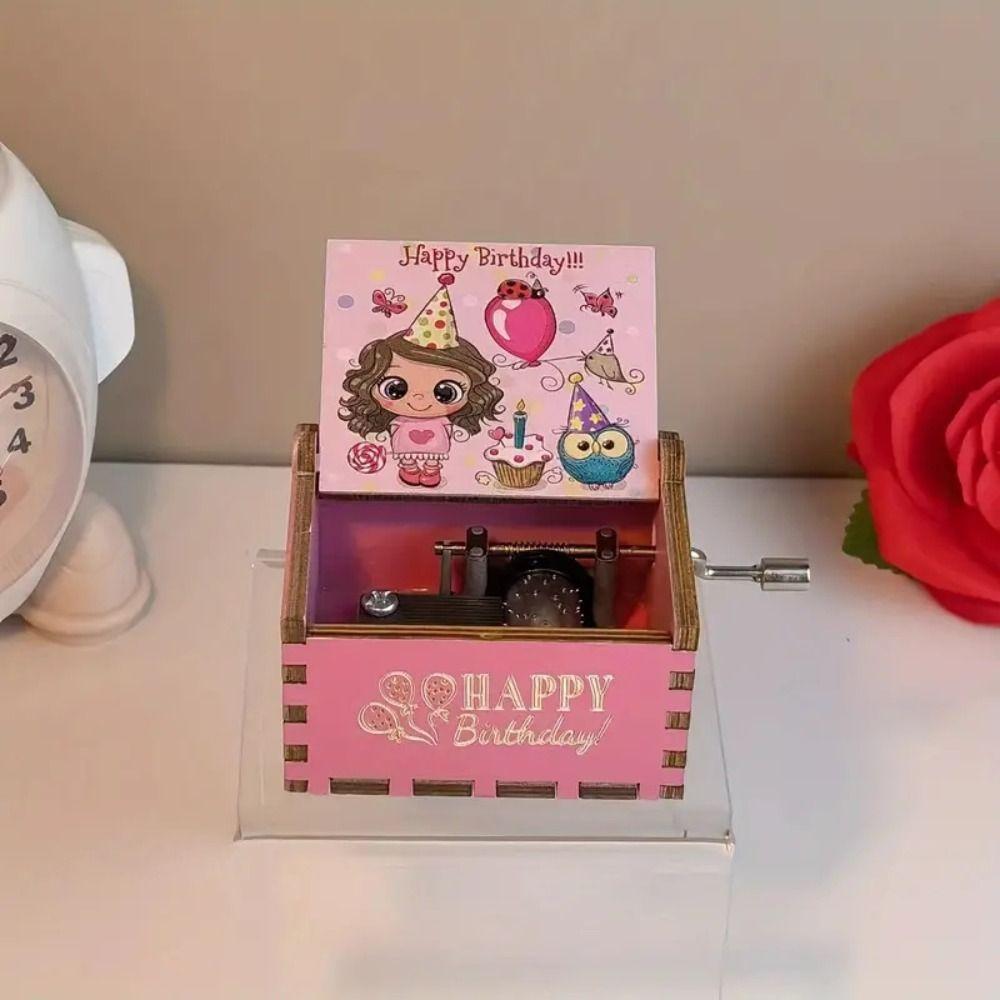 UV Painting Birthday Music Box Laser Engraving Retro Wooden Music Box Mechanical Spring Hand Crank Music Box Birthday Gifts