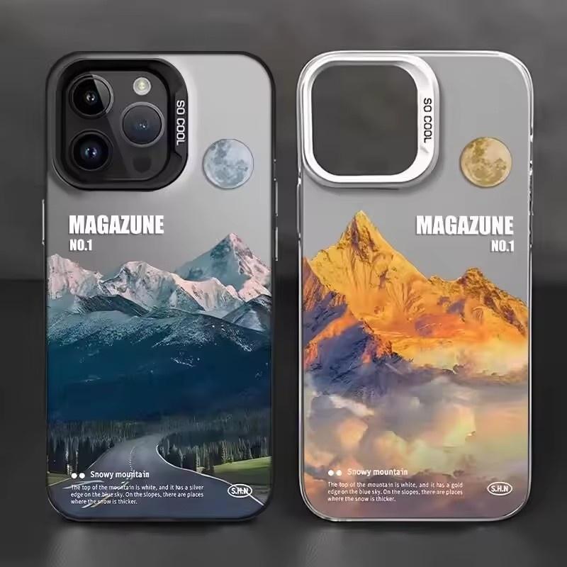 Snow Mountain Road Landscape Phone Case For IPhone 16 15 14 13 12 11 Pro XS Max 16E X XR 7 8 Plus Plating Matte Hard Cover Funda