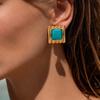 New 7 Colors Luxury Gold Plated Stainless Steel Stud Earrings for Women Vintage Acrylic Resin Square Earrings Boho Jewelry