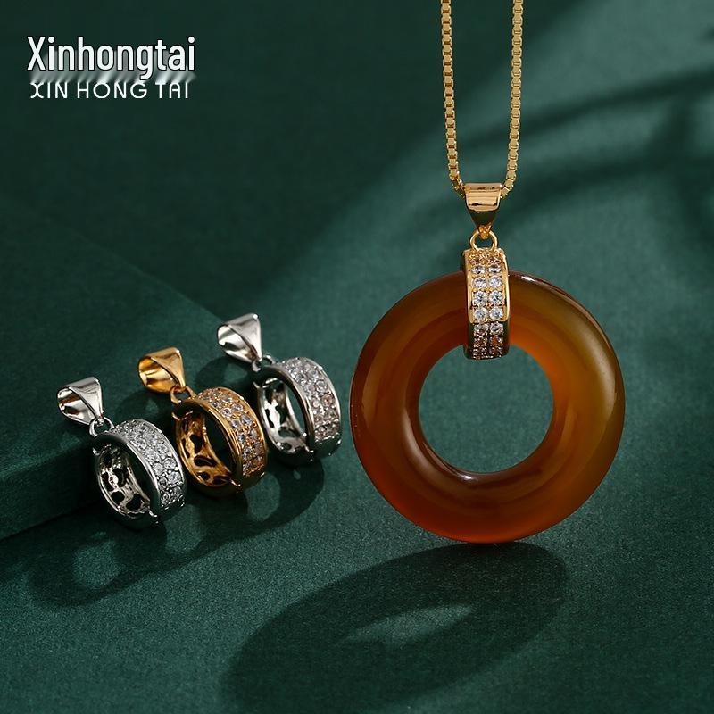 18K Gold Clasp Jadeite Donut Pendant DIY Ring Buckle Accessory