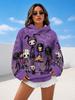 Lazy Women's Hoodie with Scary Cartoon Characters On Hoodie Women's Hooded Pullover Sweatshirt Fashionable Top