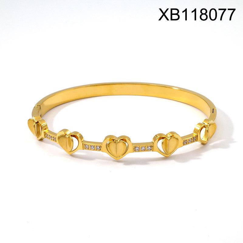 18K Gold Plated Titanium Heart-Shaped Zircon Bracelet