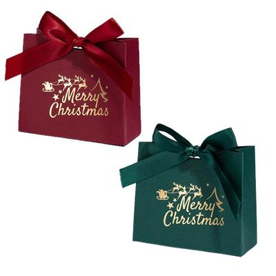 10X Merry Christmas Green Red Gift Bags With Bow Ribbon Small Candy Bags Party Favors Supplies
