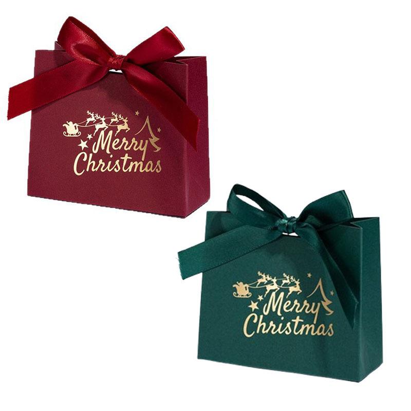 

10X Merry Christmas Green Red Gift Bags With Bow Ribbon Small Candy Bags Party Favors Supplies Red-10PCS