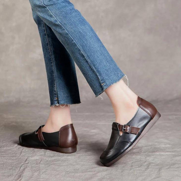 Johnature Round Toe Soft Soled Flat Shoes Casual Genuine Leather Loafers Versatile Women's Slip-on Shoes