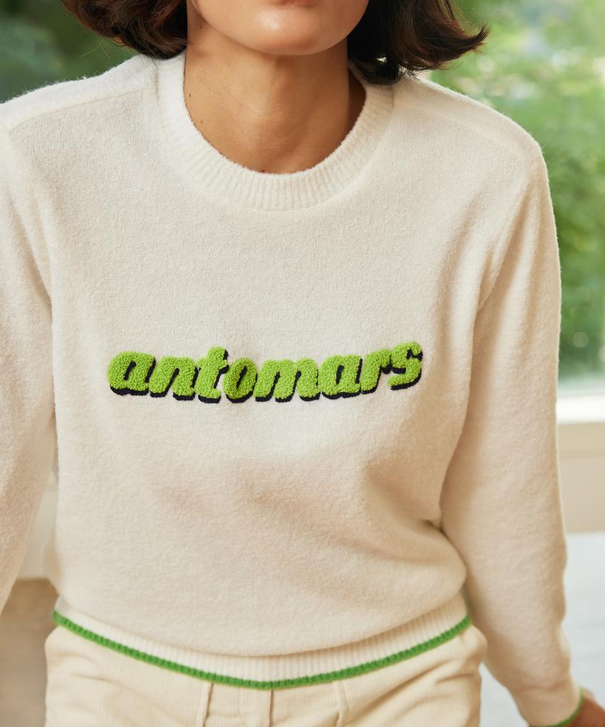 Antomas Logo Point Boucle Windproof Knit For Women - Ivory