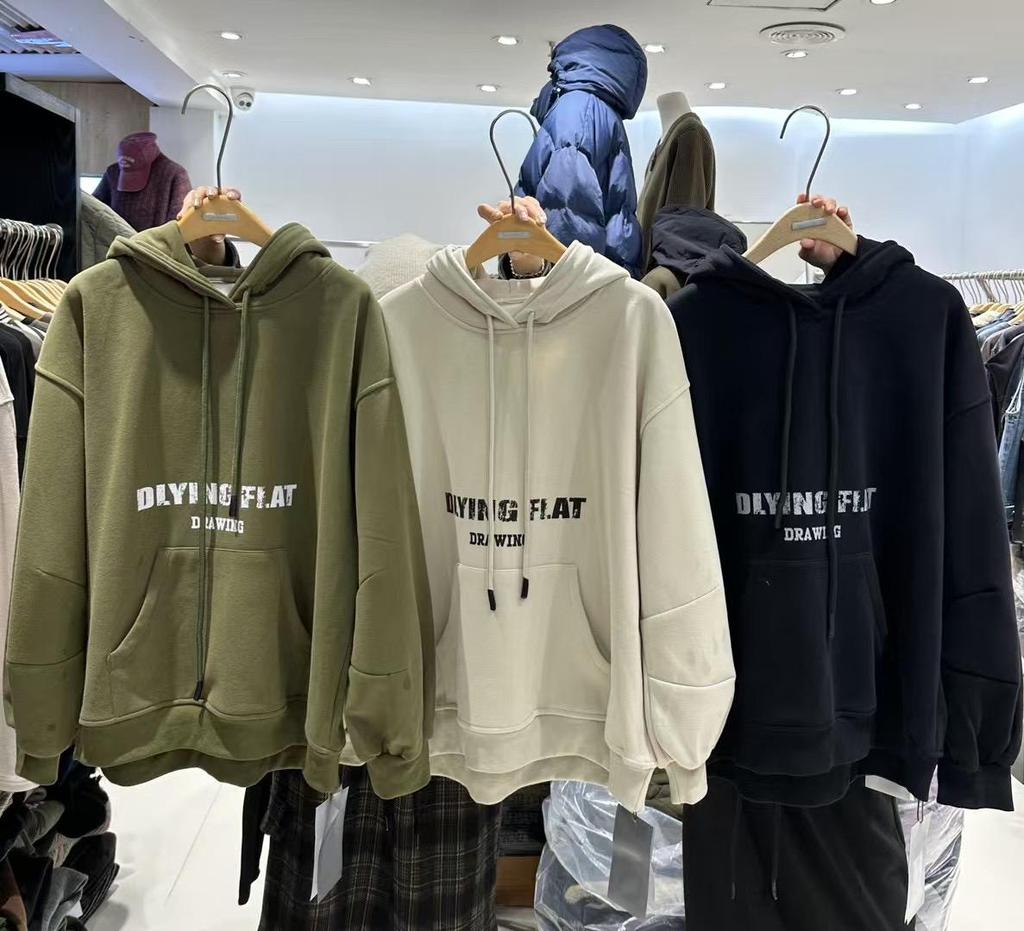 Becabeau Winter Korean-Style Loose Plus-Size Casual Letter Hooded Fleece Sweatshirt