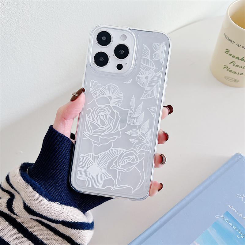 Flower Clear Phone Case For Iphone 15 14 Plus 13 12 11 Pro Max Shockproof Silicone Soft TPU Back Cover