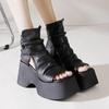 Johnature Vintage Thick Sole Sandals Boots Women Peep Toe Genuine Leather Comfort Heightening Platform Shoes