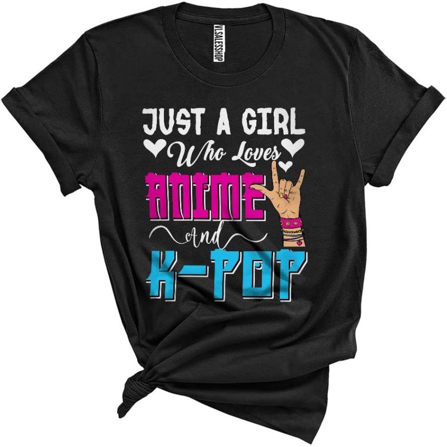 Просто Девушка, Которая Любит Аниме и K-Pop Милый Крутой Рок-Жест Рукой Девушка-Любительница Аниме и K-Pop Женская Группа Унисекс Футболка Черная XXXXXL чёрный