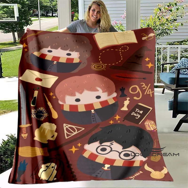 Cute & Kawaii-Style 3D Printed Blanket — Harry Potter Theme: Warm and Cozy Flannel Throw. Perfect for Bedrooms, Sofas, Beds, Sea