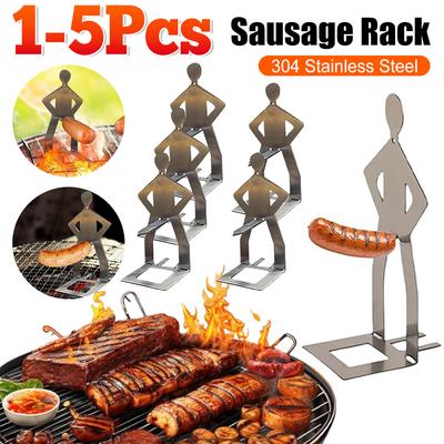 1-5 st Rolig korvhållare Korvhållare BBQ Stående Man Spisar 304 Rostfritt Stål för Camping Utomhus Grill Picknick BBQ