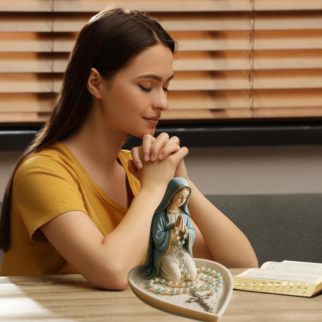 Elegante Heilige Mutter Vater Statue Rosenkranzhalter Tablett Harze Gebetsbox Für Katholischen Hausaltar Und Spirituelle Dekorationen