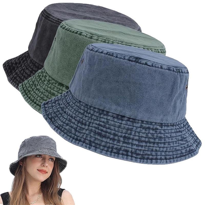 Stonewashed Cotton Bucket Hat Sun Protection Breathable Beach Holiday Fisherman Hats Casual Caps