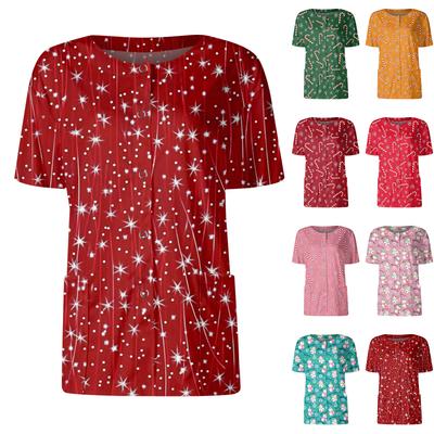 Women's Short Sleeved Patterned Pockets, Work Print Stand Up Collar, Single Breasted Protective Clothing, Cardigan Jacket, Top