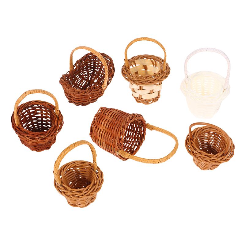1Pcs Dollhouse Miniature Woven Flower Basket Hand Basket Storage Basket Kids Pretend Play Toy Doll House Accessories