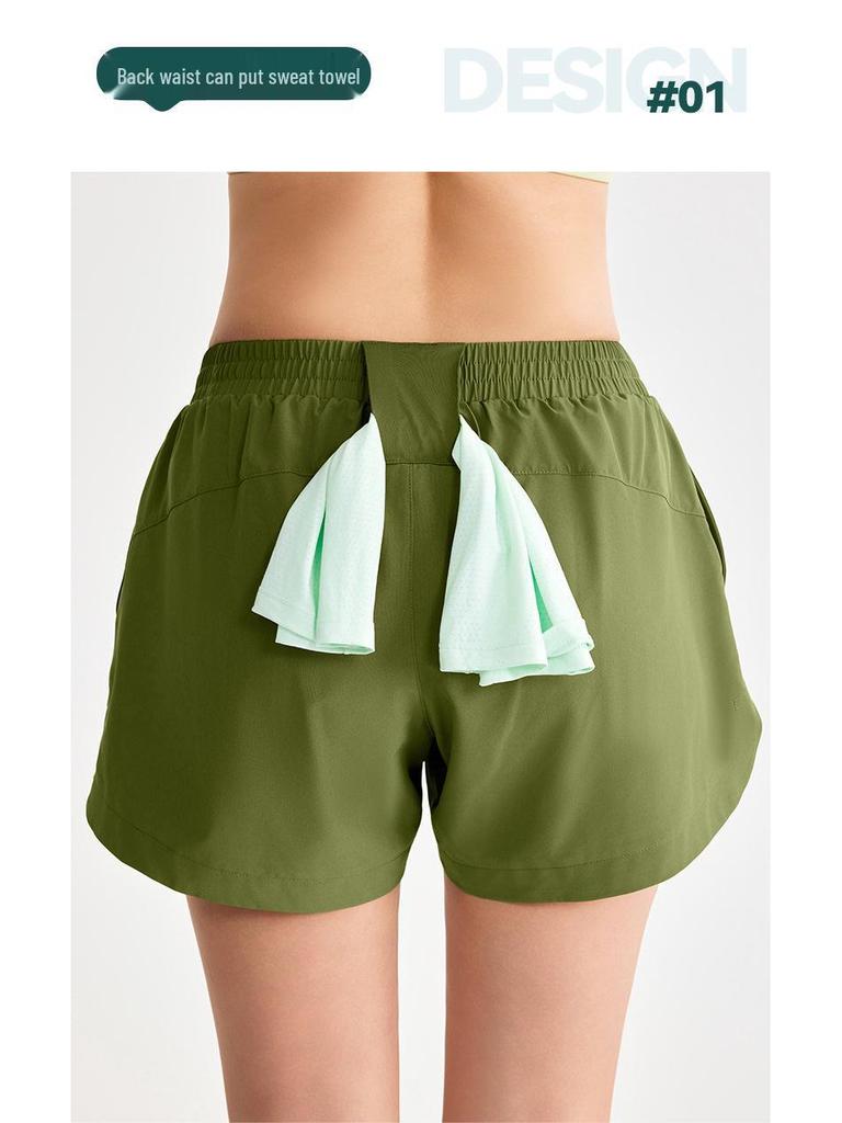 Women's Two-in-One Cooling Sports Shorts with Anti-Exposure Pocket & Back Waist Towel Loop for Yoga & Fitness.