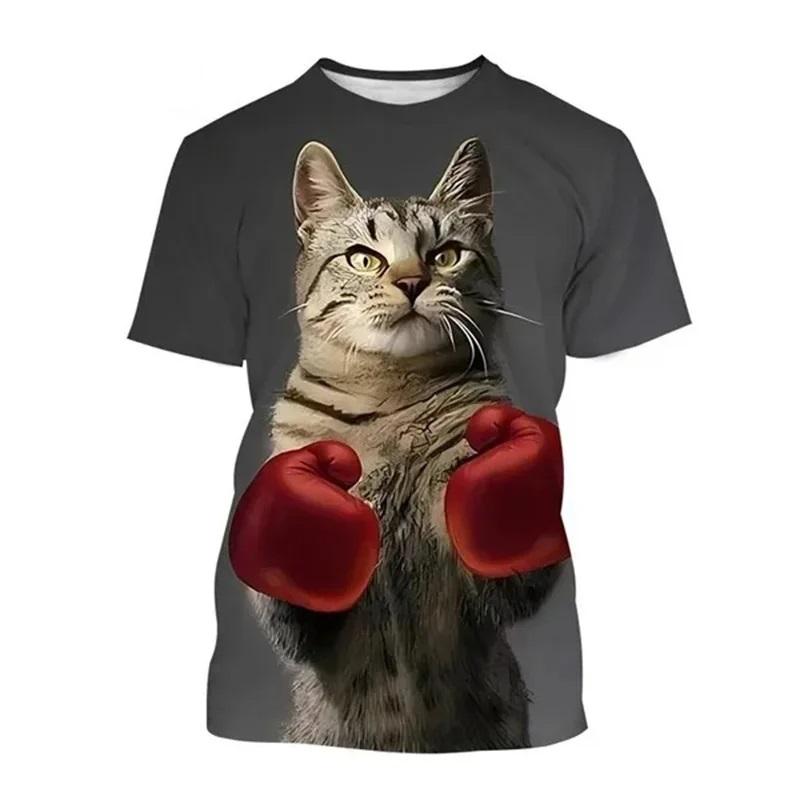 Muay Thai Kick Boxing Cat T-shirt Unisex Women Men 3D Print Kids Tops Tee Shirts