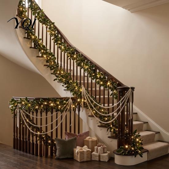 Christmas Tree Beaded Garland Faux Pearl Garland, Multi-Strand Swag Hanging Banner, Chain Classy Indoor Decorative Garlands Mantel Decoration