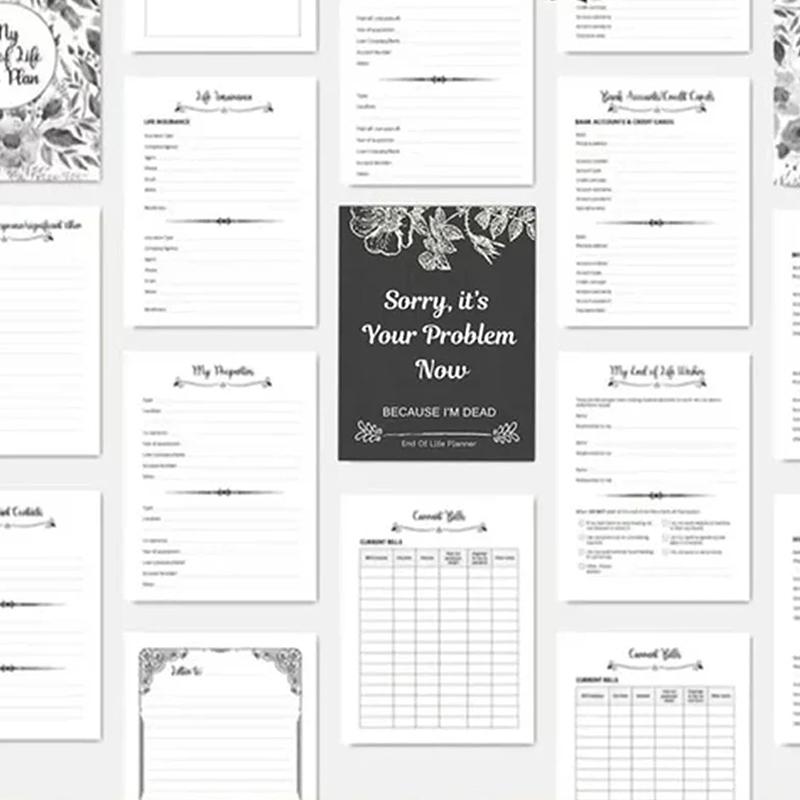 Promiň, teď je to tvůj problém, protože jsem mrtvě vtipný Plánovač konce života Organizér plánovače konce života Pracovní sešit konce života