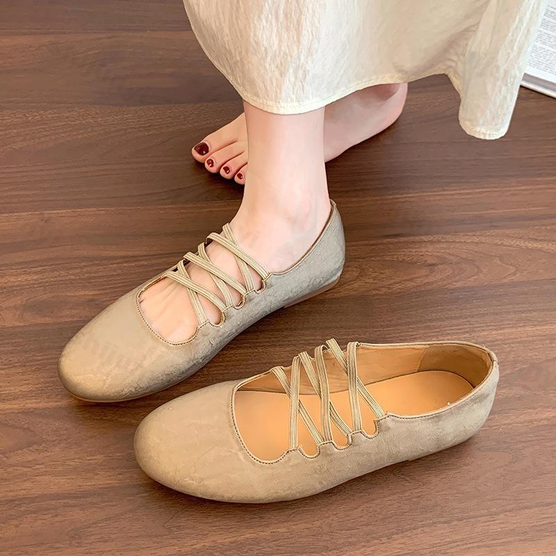 Fashion Elegant Square Head Cross Strap Shallow Mouth Mary Jane Shoes for Women Autumn 2025 New Comfortable Versatile Flat Ballet Shoes