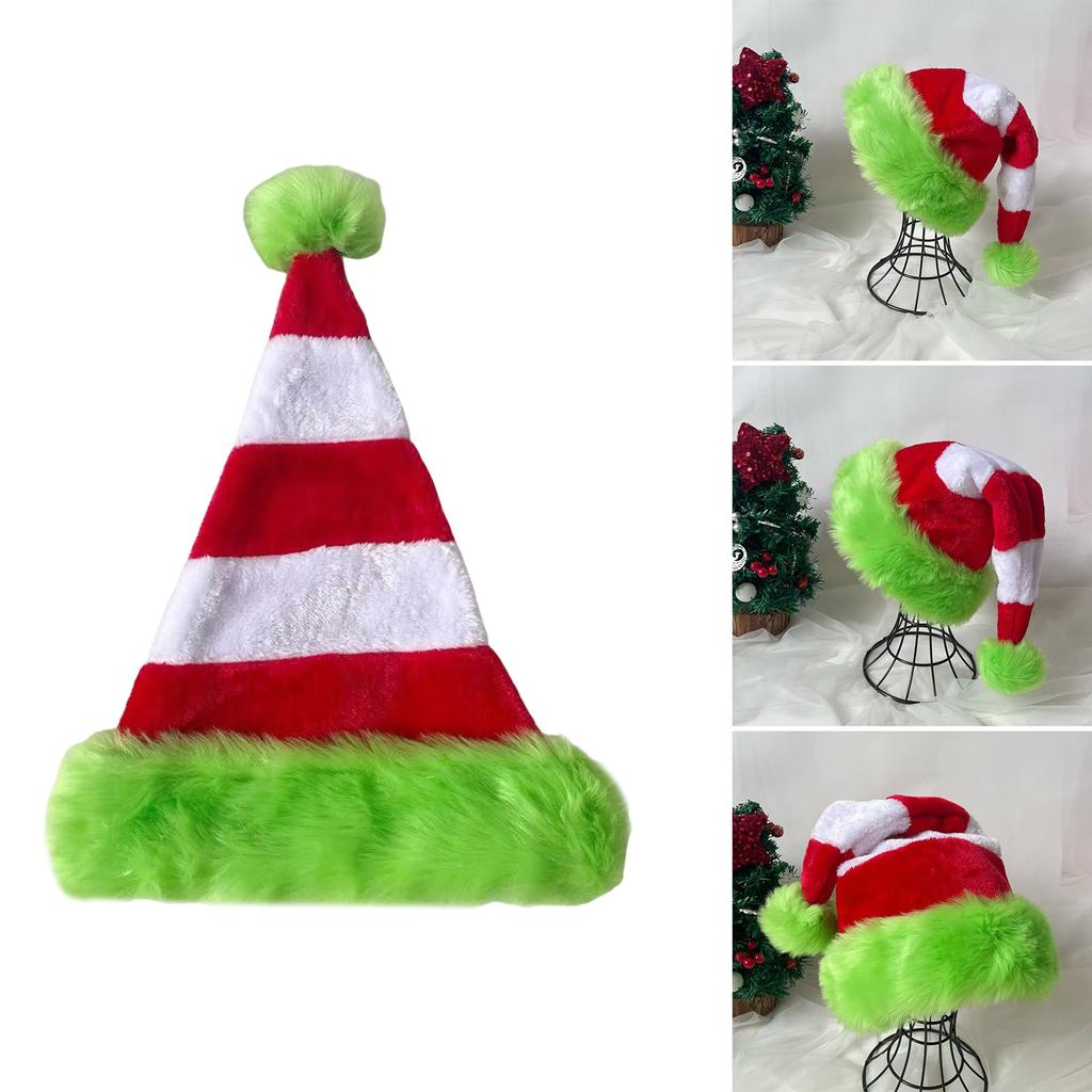 Pompoms Christmas Santa Hats for Children Adult Family Gathering Stripe Plush Santa Hats Festival Props Holiday Headpiece