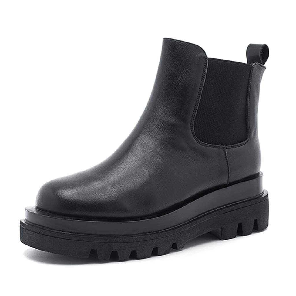 Placck Chelsea Genuine Side Platform Plus Size Women's Boots, Leather, Gore, Sole, Leg-Slimming, Casual, (Height 23cm)