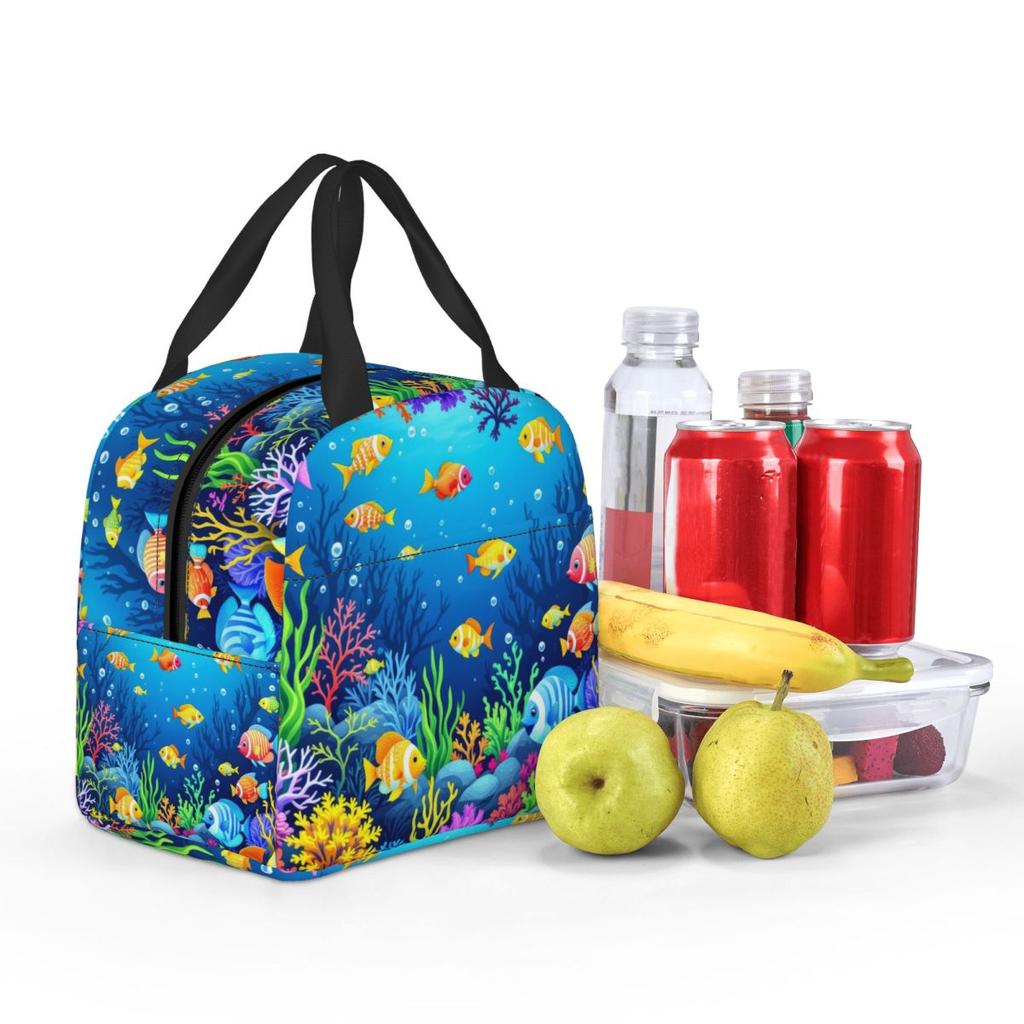 Underwater Coral Reef Fish Insulated Lunch Bag for Kids School Cooler Thermal Food Box Tote Portable Lunch Boxes Container