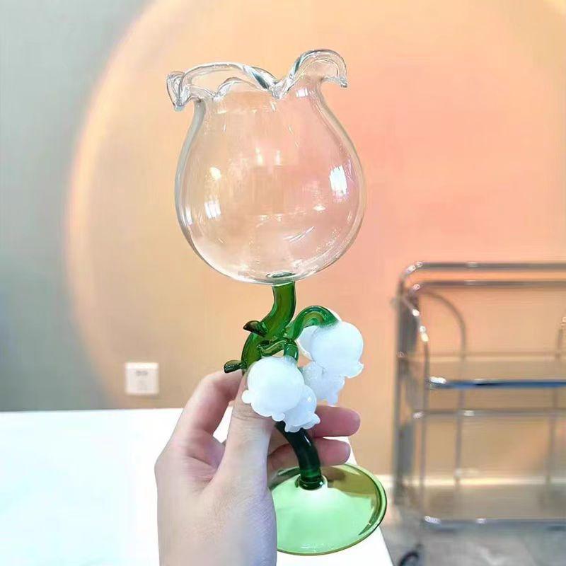 

Retro Lily of the Valley Goblet Red Wine Glass Creative High borosilicate Glass