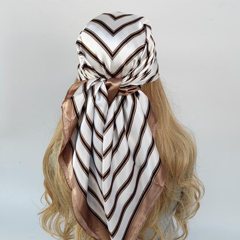 Lenço de Pescoço Xale Envoltórios Estampa Seda Cetim Cachecol quadrado Mulheres Muçulmanas Hijab Elegante Faixa de Cabelo Bandana design marca foulard